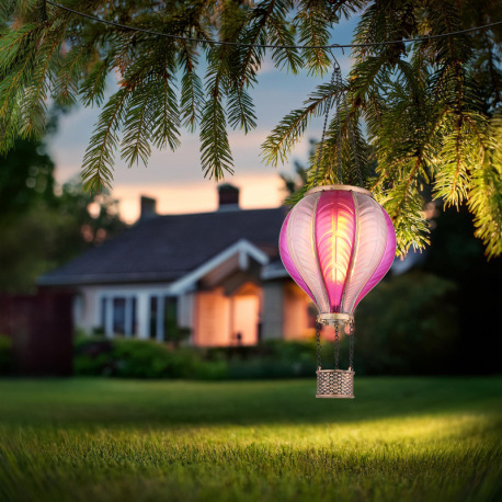 Solárne svietidlo, kov čierny, zlatá patina, plast ružový, satinovaný, vypínač, efekt ohňa, batéria 6