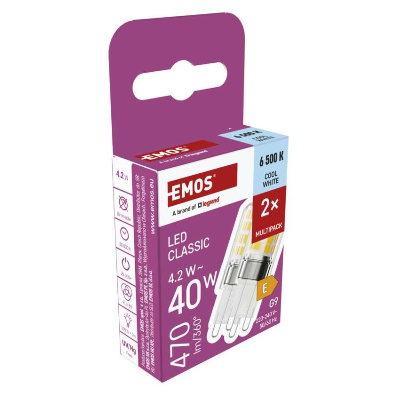 LED žiarovka Classic JC / G9 / 4,2 W (40 W) / 470 lm / Studená biela / 2 ks 8