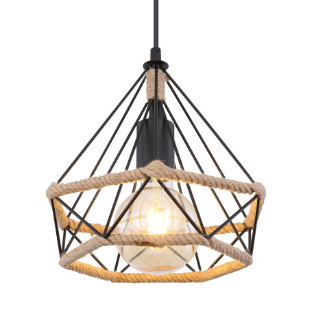 Závesné svietidlo, kov čierny matný, konopné lano, Ø:250, V:1500, bez žiarovky 1xE27, max. 40W 230V 10