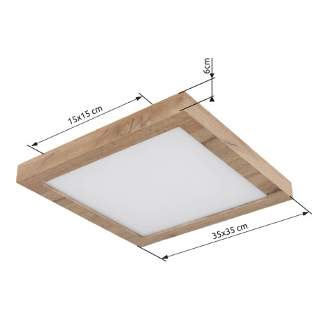 Stropné svietidlo, matný biely kov, MDF imitácia tmavého dreva, plast biely, DxŠxV: 350x350x60mm, vr 5