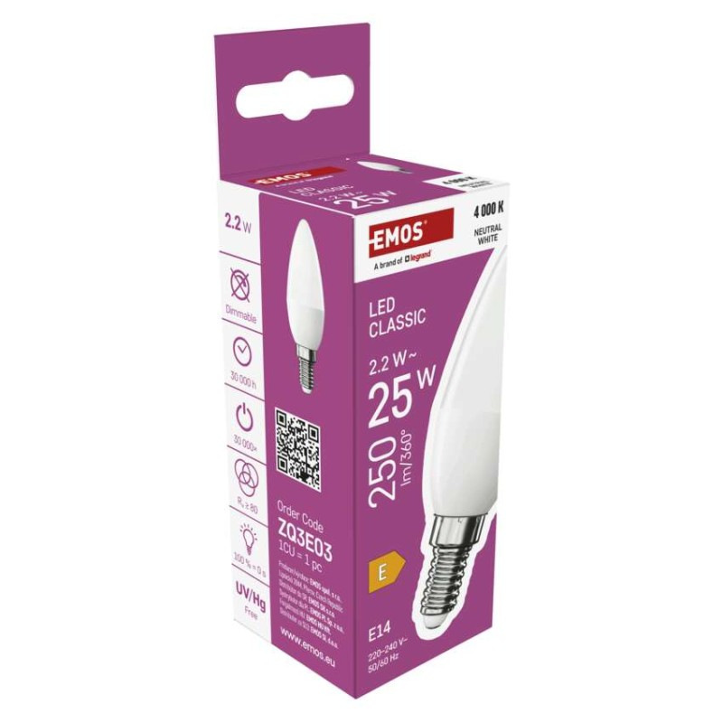 LED žiarovka Classic sviečka / E14 / 2,2 W (25 W) / 250 lm / Neutrálna biela 9