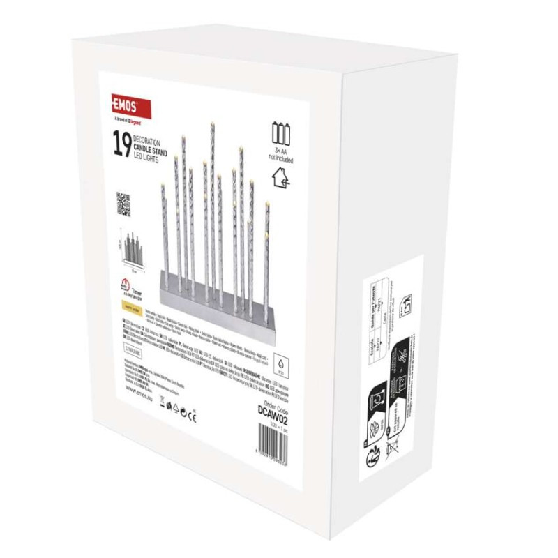 LED svietnik strieborný, 28,5 cm, 3x AA, vnútorný, teplá biela, časovač 1