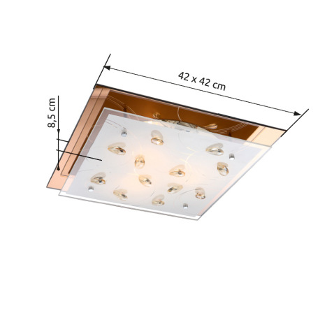 Stropné svietidlo, jantár, biele sklo, K5 kryštály champagne, spodné sklo jantár, DxŠxV: 420x420x85, 1