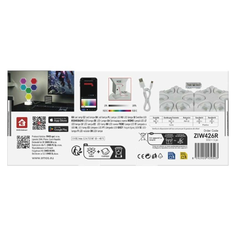 GoSmart LED stolná lampa Hexagon biela, 6 častí, RGBIC stmievateľná, WiFi 11