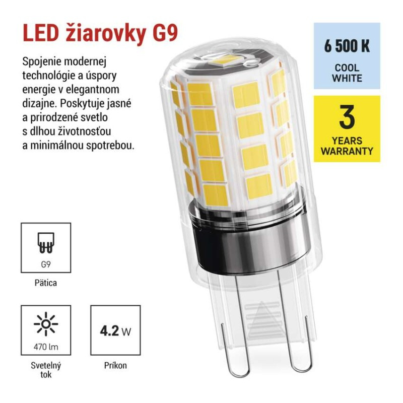 LED žiarovka Classic JC / G9 / 4,2 W (40 W) / 470 lm / Studená biela / 2 ks 1