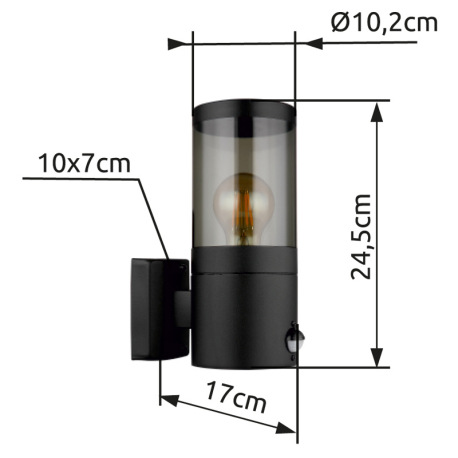 Vonkajšie svietidlo nerezová oceľ čierna matná, plast dymovej farby, smer svetla: nahor, vrátane sen 7