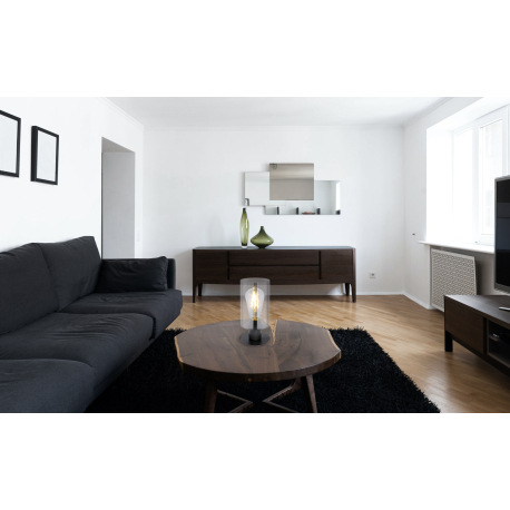 Stolová lampa, kov čierny matný, dymové sklo, vypínač, Ø 100, V: 215, bez žiarovky 1xE27, max. 60W 2 1