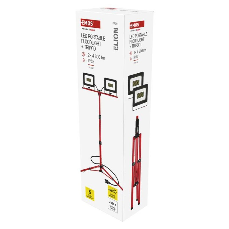 LED reflektor ELION, 2×30W + trojnožka, neutrálna biela