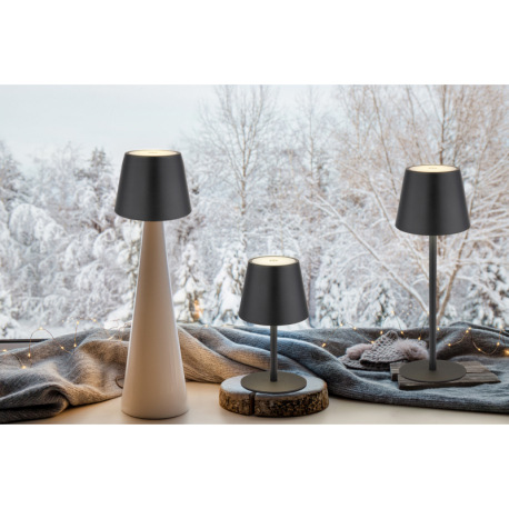 Stolová lampa, kov/plast čierny/biely, dotyk. zap/vyp/stmievanie, USB-A 2.0 - USB-C; aku CR18650 180 3