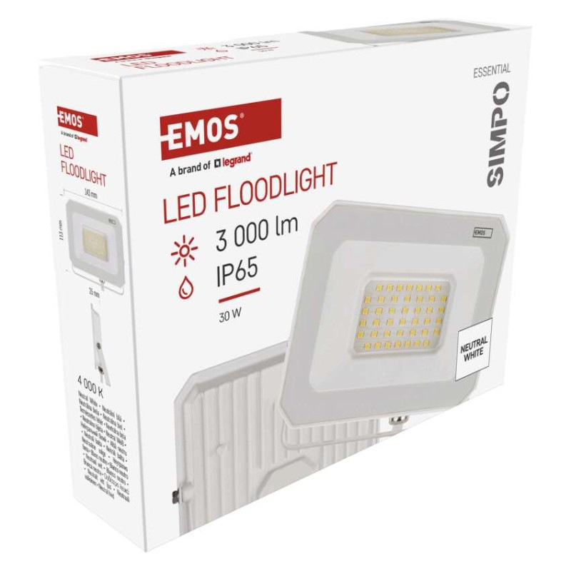 LED reflektor SIMPO 30W, biely, IP65, 3000 lm, neutrálna biela 12