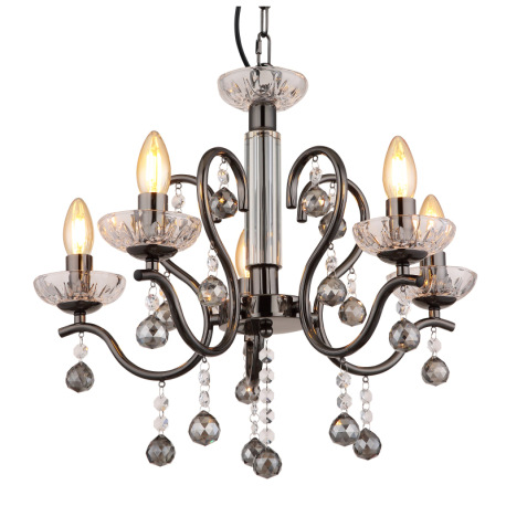 Závesné svietidlo, kov čierny chróm, číre sklenené krištále, krištále dymovej farby, výškovo nastavi 12