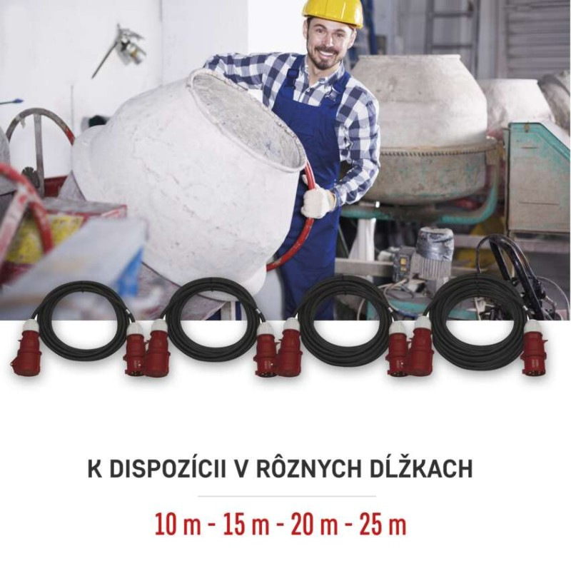 3 fázový vonkajší predlžovací kábel 25 m / 1 zásuvka / čierny / guma / 400 V / 4 mm2 2