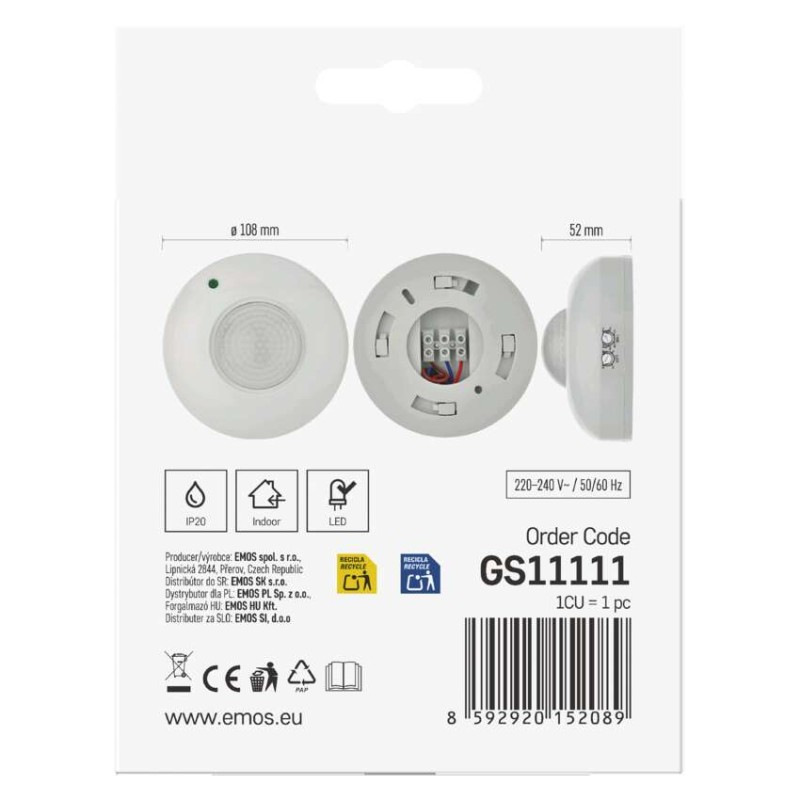 PIR senzor (pohybové čidlo) IP20 1200W, biely 4