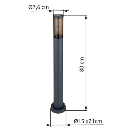 Vonkajšie svietidlo nerezová oceľ antracit, plast dymová farba, IP44, ø: 127mm, V: 800mm, bez žiarov 8