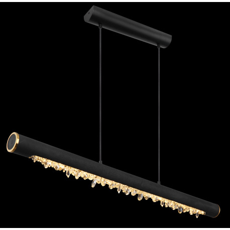 Závesné svietidlo, kov čierny, drevo čierne, priehľadné akrylové krištále, mosadzný krúžok, textilný 11