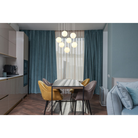 Závesné svietidlo, kov nikel, sklenené gule biele, čierny PVC kábel, výškovo nastaviteľné, ø: 550 mm 7