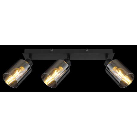 Stropné svietidlo, kov čierny, dymové sklo, DxŠxV:470x90x215mm, bez žiaroviek 3x E27, max. 15W 230V 17