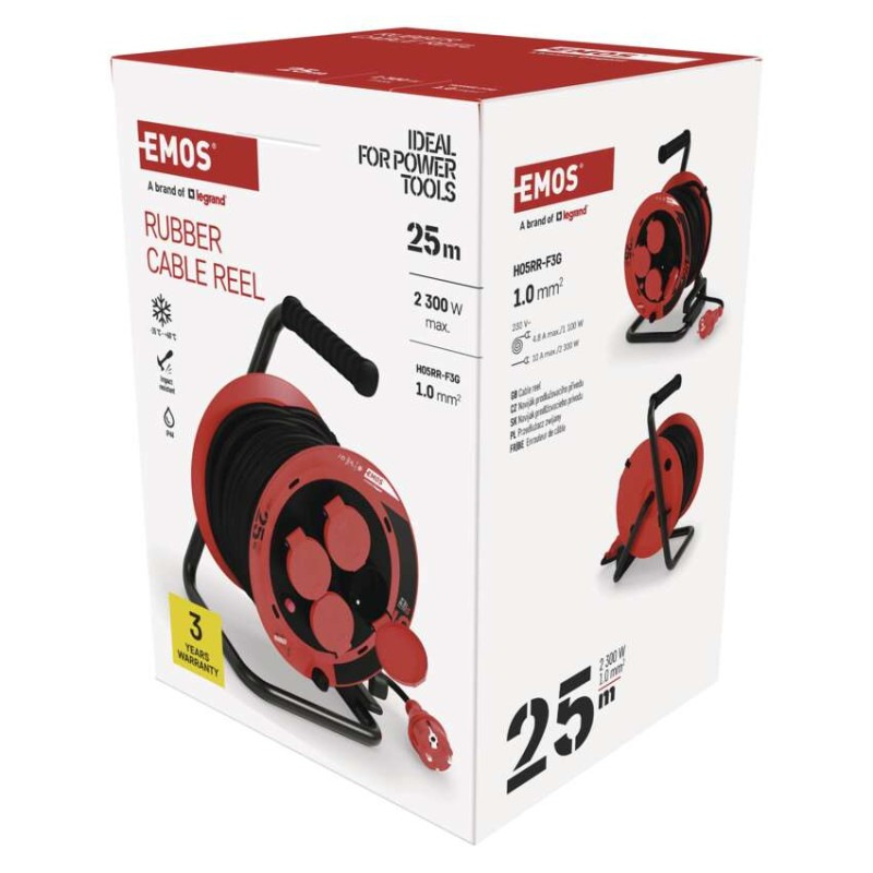 Vonkajší predlžovací kábel na bubne 25 m / 4 zásuvky / guma / 230 V / 1,0 mm2 / IP44 2