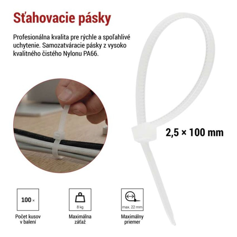 Sťahovacia páska 100×2,5, biela, 100 ks 6