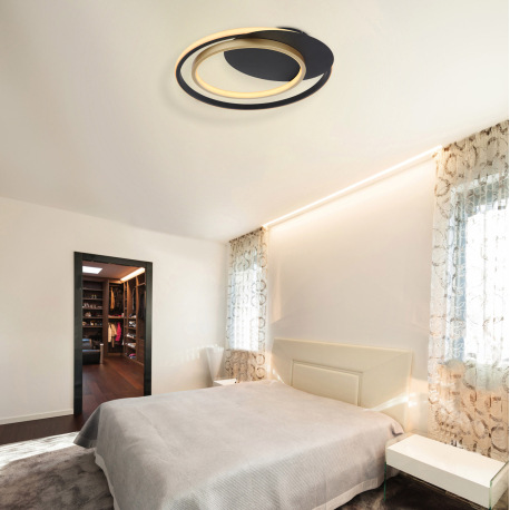 Stropné svietidlo, kov čierny, kov zlatý, akryl biely, pamäťová funkcia, nočné svetlo, stmievateľné, 1