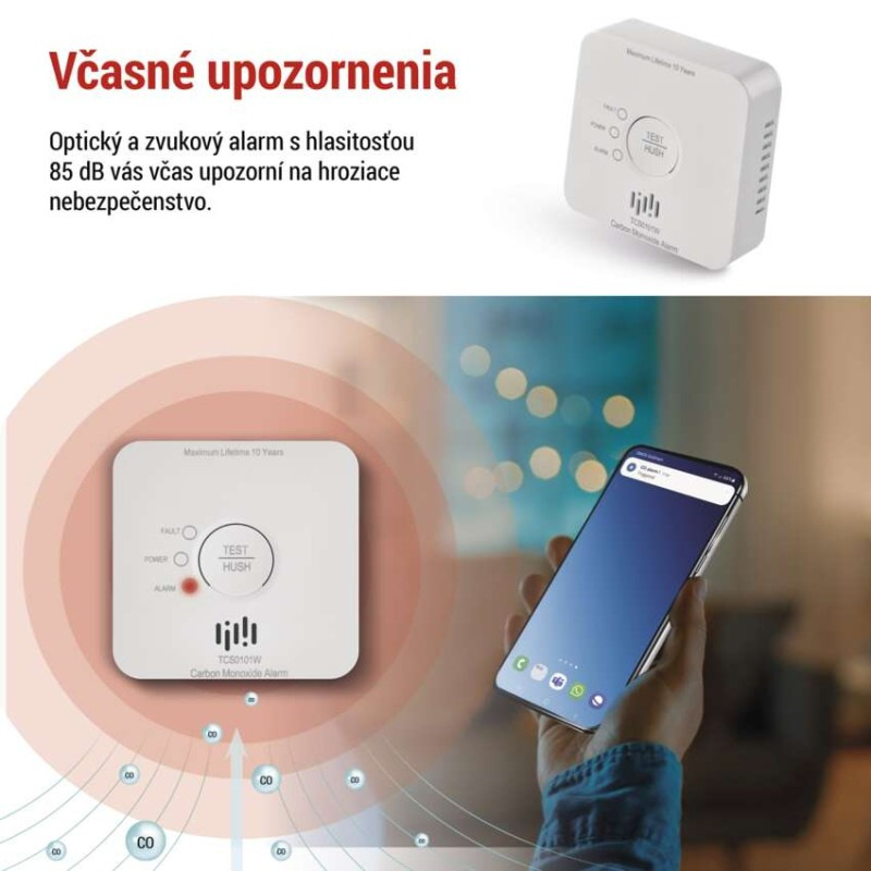 GoSmart detektor oxidu uhoľnatého v miestnosti TCS0101W s WiFi 4