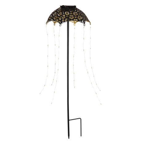 Solárne svietidlo, kov čierny matný, kov medenej farby, plast číry, vypínač, batéria AAA 300mAh 1,2V 4