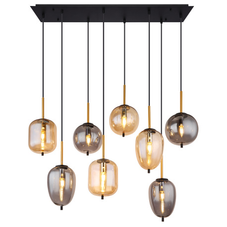 Závesné svietidlo kov čierny mat, mosadz mat, sklo dymové, jantárové, kábel PVC čierny, 4 rôzne tvar 8