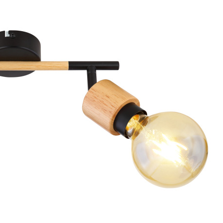 Nástenné svietidlo, kov čierny, svetlé drevo, DxŠxV:300x80x160, bez žiaroviek 2xE27, max. 40W 230V 7