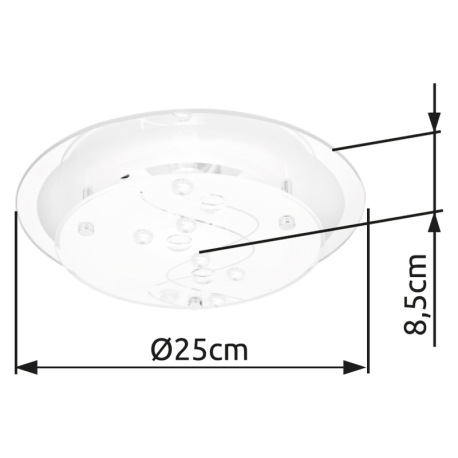 Stropné svietidlo, kov chróm, satinované sklo, dekoratívne kamienky, zrkadlový okraj, Ø 250, V: 85, 1