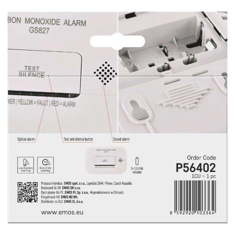 Detektor oxidu uhoľnatého v miestnosti GS827 10