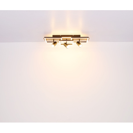 Stropné svietidlo kov čierny, MDF, imitácia tmavého dreva, plast biely, prepínanie funkcií nástenným 9