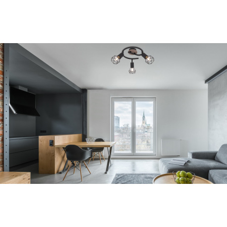 Stropné svietidlo, kov čierny, drevo, kov čierny, Ø230, V:215 bez žiaroviek 3xE14, max. 40W 230V 11