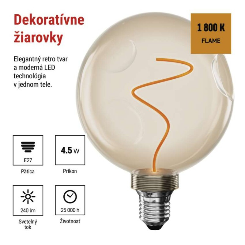 LED žiarovka DECO CG125A / E27 / 4,5 W (24 W) / 240 lm / flame 1