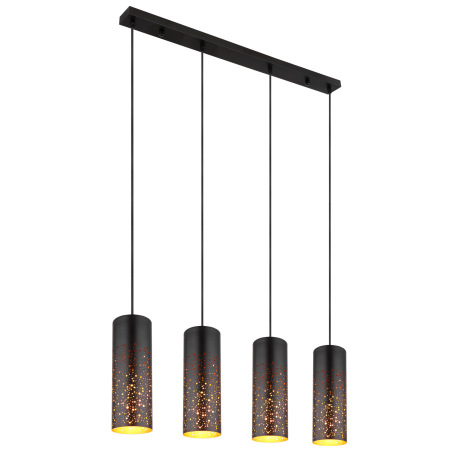 Závesné svietidlo kov čierny matný, kov čierny matný, ozdobné dierovanie zlatej farby, textilný kábe