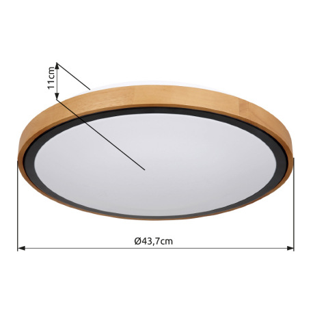 Stropné svietidlo, kov čierny, drevo hnedé, akryl biely, ø: 437mm, V:110mm, vrátane LED 24W 230V, 24 11