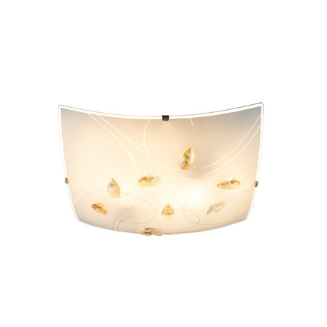 Stropné svietidlo, chróm, satinované sklo, jantárové kryštály, DxŠxV: 300x300x80, bez žiaroviek 2xE2 4