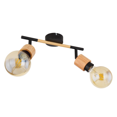 Nástenné svietidlo, kov čierny, svetlé drevo, DxŠxV:300x80x160, bez žiaroviek 2xE27, max. 40W 230V 3