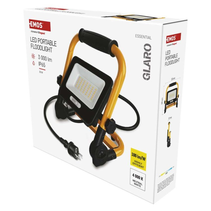 LED reflektor GLARO 30 W, žlto-čierny, IP65, 3000 lm, neutrálna biela 1