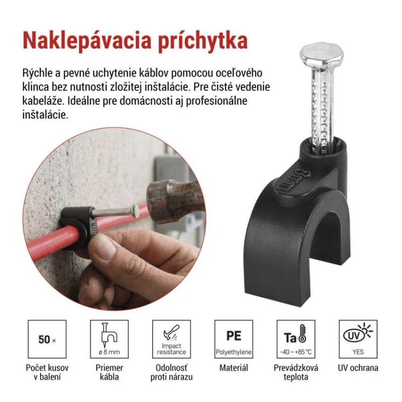 Káblová príchytka 8 mm, čierna, 50 ks