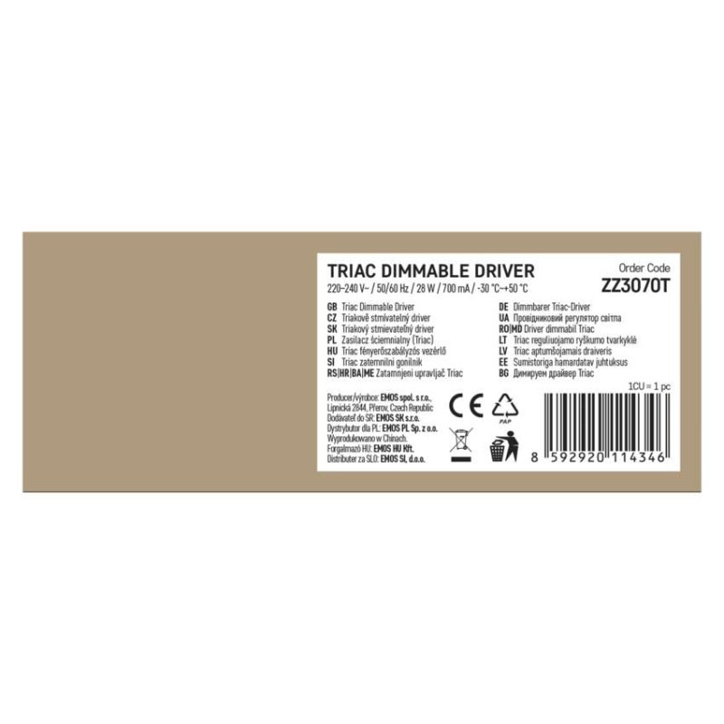 Triakový stmievateľný ovládač pre LED svietidlo 700mA 28W 2