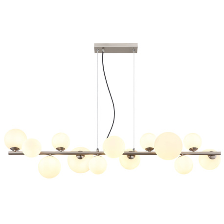 Závesné svietidlo, nikel, sklo biele, kábel PVC transparentný, DxŠxV: 1200x345x1200mm, sklo ø: 6x10c 8