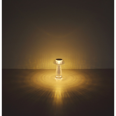 Nabíjateľná stolová lampa, číry plast, strieborný kov, dotyk. zap./vyp., plynulá regulácia dotyk. st 7