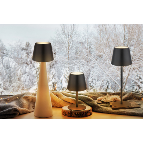 Stolová lampa, kov/plast čierny/biely, dotyk. zap/vyp/stmievanie, USB-A 2.0 - USB-C; aku CR18650 180 4