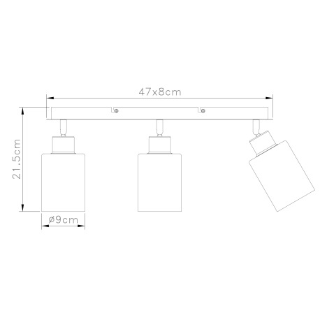 Stropné svietidlo, kov čierny, dymové sklo, DxŠxV:470x90x215mm, bez žiaroviek 3x E27, max. 15W 230V 11