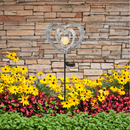 Solárne svietidlo, kov striebornosivý/čierny, plast čierny matný, číra guľa s efektom popraskaného s 1