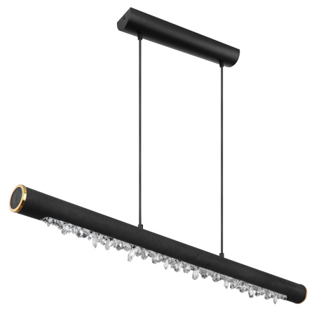 Závesné svietidlo, kov čierny, drevo čierne, priehľadné akrylové krištále, mosadzný krúžok, textilný 3