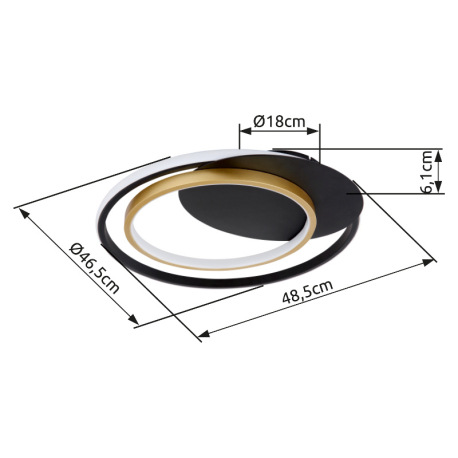 Stropné svietidlo, kov čierny, kov zlatý, akryl biely, pamäťová funkcia, nočné svetlo, stmievateľné, 11