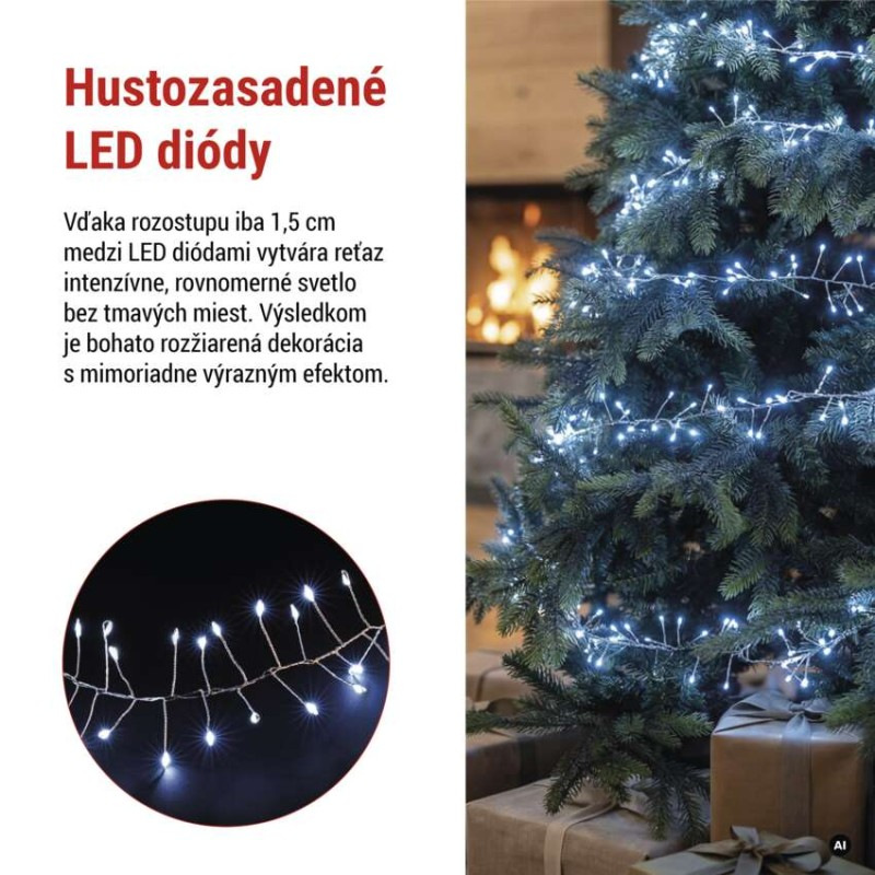 LED nano reťaz na cievke, strieborný, 14,4 m, studená biela, časovač 4