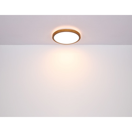 Stropné svietidlo, kov čierny, drevo hnedé, akryl biely, ø: 437mm, V:110mm, vrátane LED 24W 230V, 24 8
