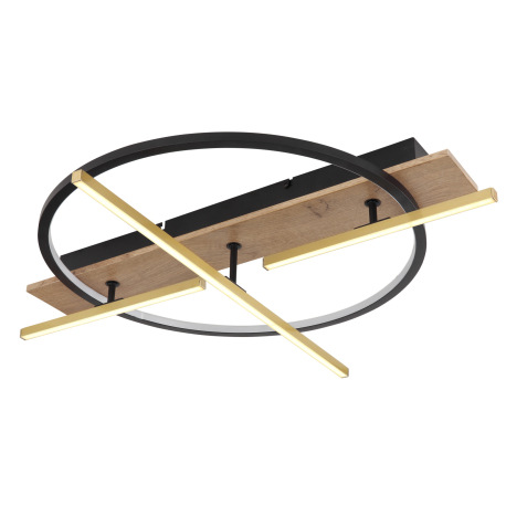 Stropné svietidlo, kov/hliník čierny, MDF so vzhľadom dreva, mosadz, plast opál, niekoľko úrovní cez 16